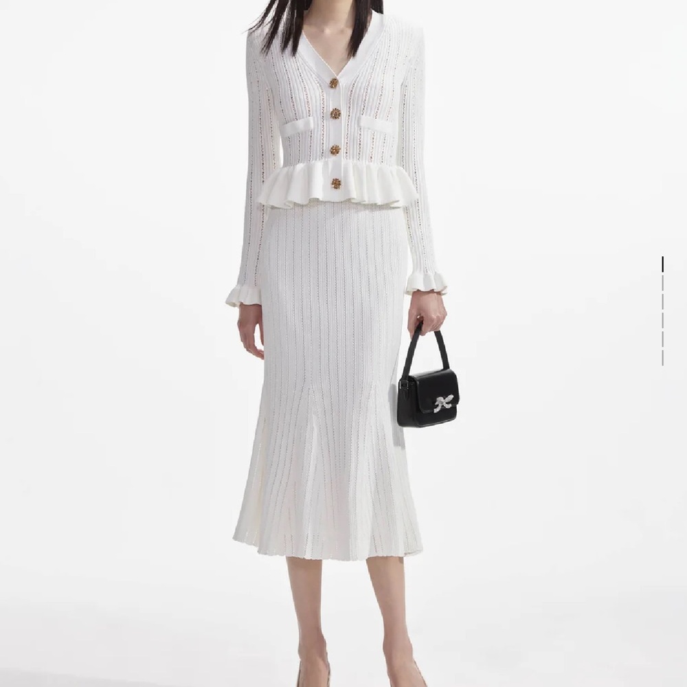 NWT Self-Portrait White Knit Midi Dress